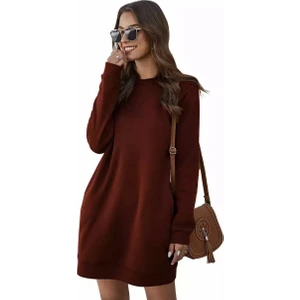 Amor Man Bisiklet Yaka %100 Pamuk Tam Kışlık Cepli Oversize Spor Kadın Hoodie Elbise