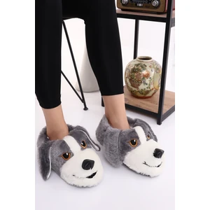 Hayvanlı H10 Köpekli Kışlık Kadın Erkek Çocuk Panduf Ev Içi Sessiz Taban Panduf