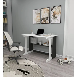 Enda Home Pillar Kütüphaneli Geniş Çalışma Masası 100x56 Cm Antrasit - Beyaz
