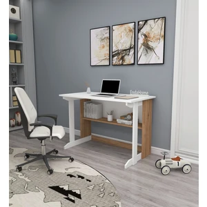 Enda Home Pillar Kütüphaneli Geniş Çalışma Masası 100x56 Cm Çam - Beyaz