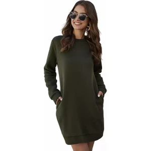 Amor Man Bisiklet Yaka Tam Kışlık %100 Pamuk Oversize Cepli  Spor Kadın Hoodie Elbise