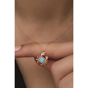 925 Ayar Gümüş Mavi Opal Taşlı Yengeç Kolye