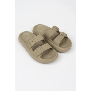 Lily Bej Çift Bant Eva Platfrom Günlük Yazlık Plaj Terliği