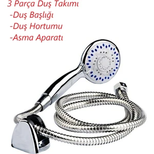 3 Fonksiyonlu Duş Seti 3 Parça Başlık Hortum Asma Aparatı