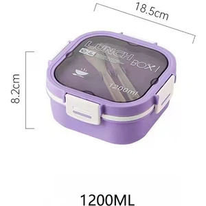 Suzhou Xiang 1200 ml Sızdırmaz, 4 Bölmeli Bento Tarzı Öğle Yemeği Kutusu Ankastre Gereç Seti, Mor (Yurt Dışından)