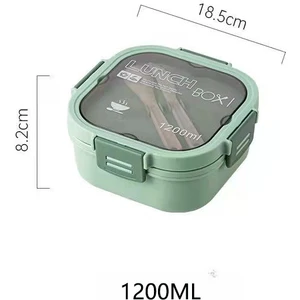 Suzhou Xiang 1200 ml Sızdırmaz, 4 Bölmeli Bento Tarzı Öğle Yemeği Kutusu, Ankastre Gereç Seti, Yeşil (Yurt Dışından)