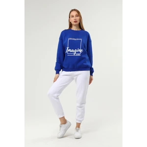 Saks Mavi Baskılı Şardonlu Sweatshirt