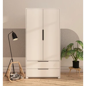 Vertex Mobilya Flora 2 Kapaklı 2 Çekmeceli Gardırop Beyaz Elbise Dolabı