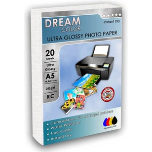 Dream Color Ultra Parlak Fotoğraf Kağıdı A5 (15X21) 20 Yaprak 240 gr (Epson, Canon, Hp, Brother)