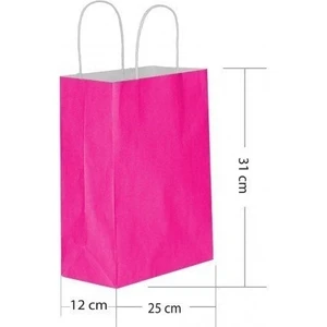 Tatlı Günler 5 Li  Büyük Boy 25X31 cm Büküm Saplı Kağıt / Karton Çanta-Poşet Fuşya