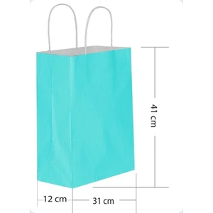 Tatlı Günler 5 Li  Büyük Boy 31X41 cm Büküm Saplı Kağıt / Karton Çanta-Poşet Mavi
