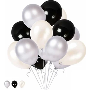 Tatlı Günler Happyland Siyah / Gümüş / Beyaz Konsept Metalik Parlak Balonlar 30 Adet