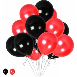 Tatlı Günler Happyland 15 Kırmızı 15 Siyah Konsept Balonlar Metalik Parlak 30-35 cm