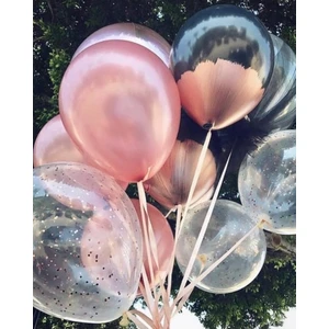 Tatlı Günler Partiniseç 25 Adet Metalik Toz Pembe (Bakır)-Şeffaf Balon, Helyumla Uçan