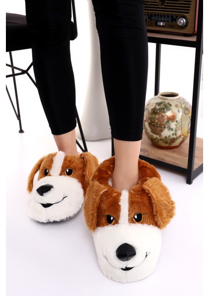 Hayvanlı H10 Köpekli Kışlık Kadın Erkek Çocuk Panduf Ev Içi Sessiz Taban Panduf fırsatları