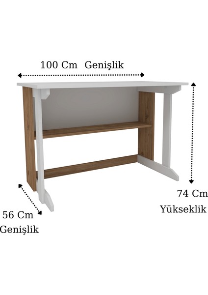 Enda Home Pillar Kütüphaneli Geniş Çalışma Masası 100x56 Cm Çam - Beyaz