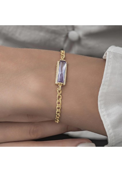 Mor Baget Taşlı Altın Kaplama 925 Gümüş Kadın Bileklik fiyatları