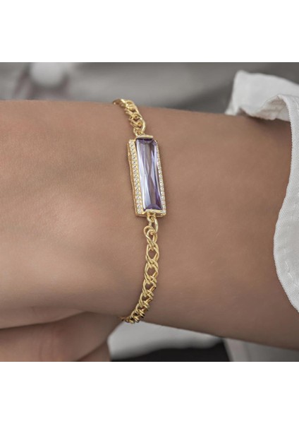 Mor Baget Taşlı Altın Kaplama 925 Gümüş Kadın Bileklik modelleri