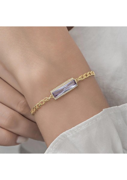 Mor Baget Taşlı Altın Kaplama 925 Gümüş Kadın Bileklik fırsatları