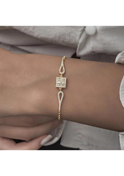 Zirkon Kare Baget Taşlı Altın Kaplama 925 Gümüş Kadın Bileklik fırsatları