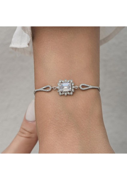 Zirkon Süslemeli Baget Taşlı Rodyum Kaplama 925 Gümüş Kadın Bileklik indirimleri