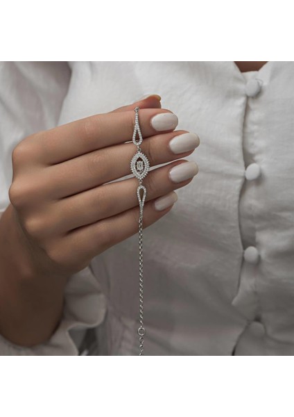 Rodyum Kaplama Elips Model 925 Gümüş Kadın Bileklik