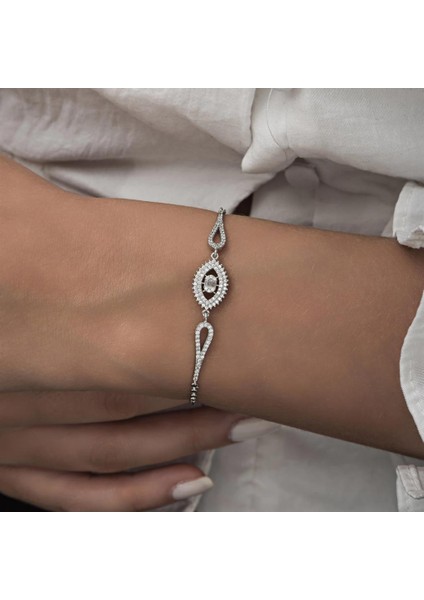 Rodyum Kaplama Elips Model 925 Gümüş Kadın Bileklik indirimleri