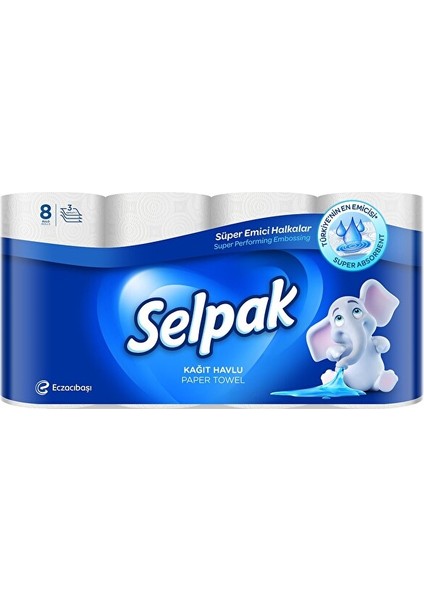 Süper Emici Halkalar Kağıt Havlu 3 Katlı 3 x 8'li