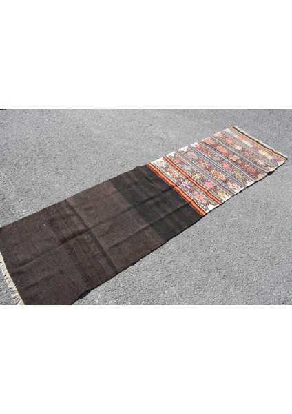 68X239 Cm Kahverengi Kilim, Yün Kilim, Mutfaksı Kilim, 530