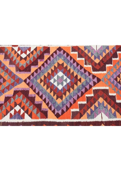 91X290 Cm Turuncu Kilim, El Dokuma Kilim, Mutfaksı Kilim,