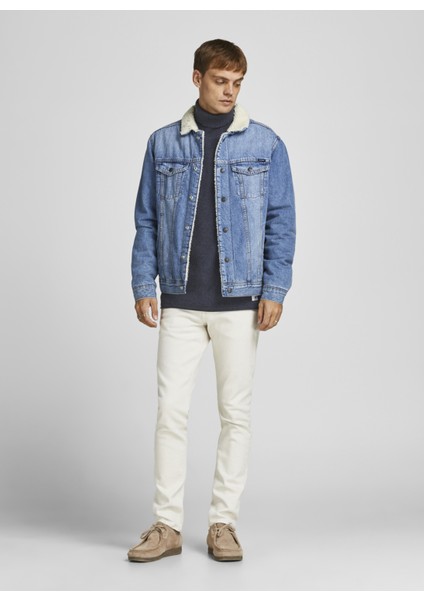 Balikçi Yaka Düz Koyu Lacivert Erkek Kazak 12199940_JPRBLUCARLOS Knit Roll Nec