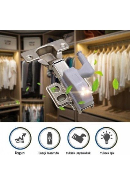 LED Iç Menteşe Lambası Dolap Altı Işığı Gardırop Işığı Sensörü LED Mini Lamba 2 Adet