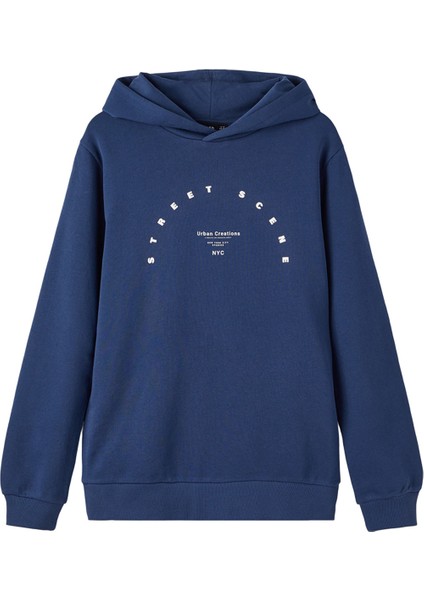 Baskılı Erkek Çocuk Lacivert Sweatshirt Nlmreetal Ls Bru Sweat W. Hood