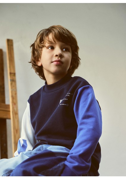 Baskılı Erkek Çocuk Lacivert Sweatshirt Nkmnesım Ls Loose Sweat Bru