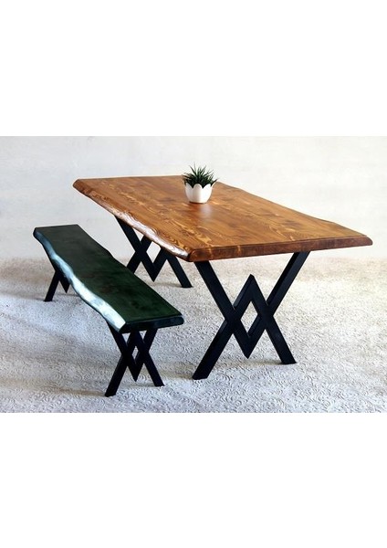 Doğal Ağaç Masif Kütük Masa 75CM x 185CM + 1 Bank Bench ( Metal Ayak ) fiyatları