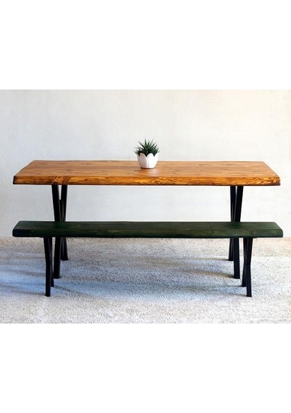 Doğal Ağaç Masif Kütük Masa 75CM x 185CM + 1 Bank Bench ( Metal Ayak ) fırsatları