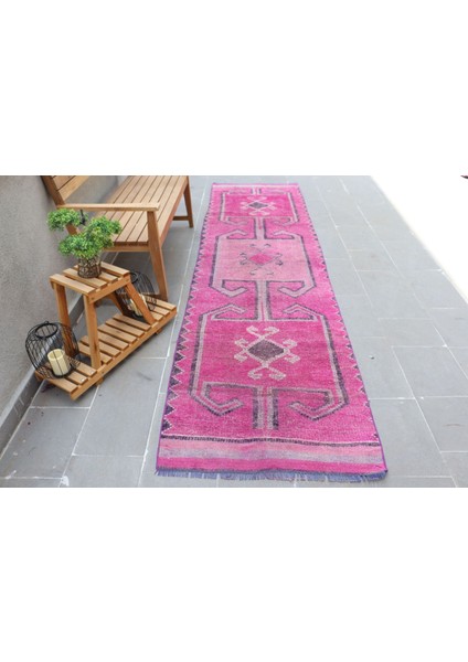Türk Halısı, Eskitme Halı, Halı, 92X341 Cm Pempe Halı, Merdiven Halı, El Dokuma Merdiven Halı, 766