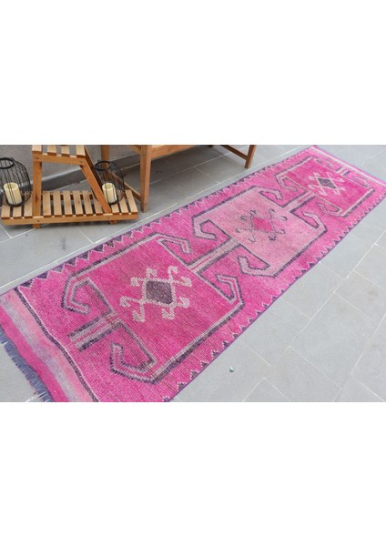 Türk Halısı, Eskitme Halı, Halı, 92X341 Cm Pempe Halı, Merdiven Halı, El Dokuma Merdiven Halı, 766