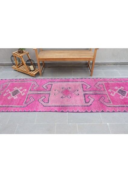 Türk Halısı, Eskitme Halı, Halı, 92X341 Cm Pempe Halı, Merdiven Halı, El Dokuma Merdiven Halı, 766