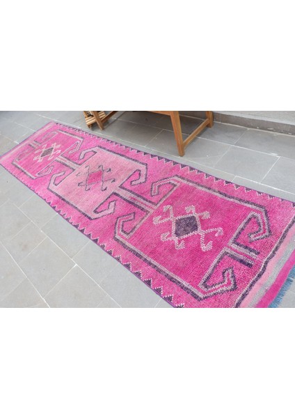 Türk Halısı, Eskitme Halı, Halı, 92X341 Cm Pempe Halı, Merdiven Halı, El Dokuma Merdiven Halı, 766