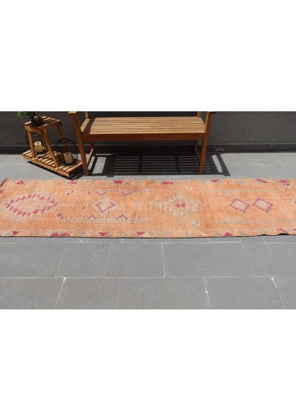 Türk Halısı, Eskitme Halı, Halı, 78X295 Cm Turuncu Halı, Bohemsı Merdiven Halı, 7081