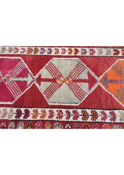 Eskitme Kilim, Türk Kilim, Runner Kilim, 85X380 Cm Kırmızı Kilim, El Dokuma Kilim, Merdivensı Kilim,