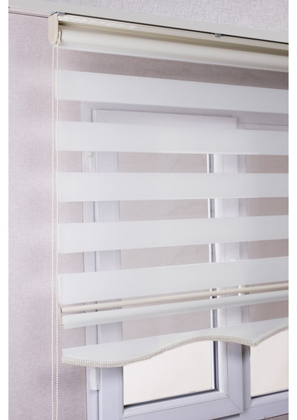 Etekli Ekru Düz Zebra Kaliteli Güneşlik Stor Perde