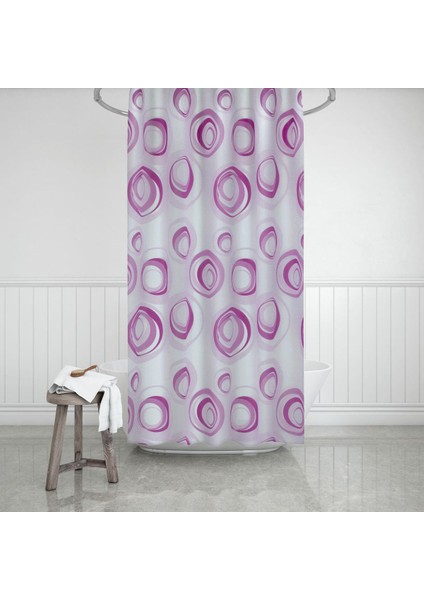 Banyo Duş Perdesi 4954 Pembe Tek Kanat 1X110X200 Duşakabin Perdesi Halka Hediyeli modelleri