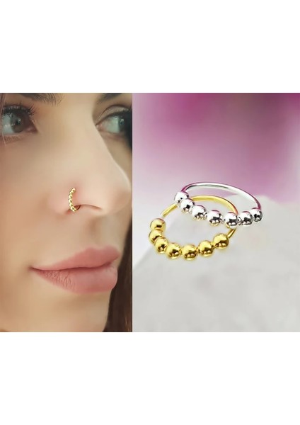 925 Ayar Gümüş 7 Top Gold & Silver 2 Adet Halka Hızma Set