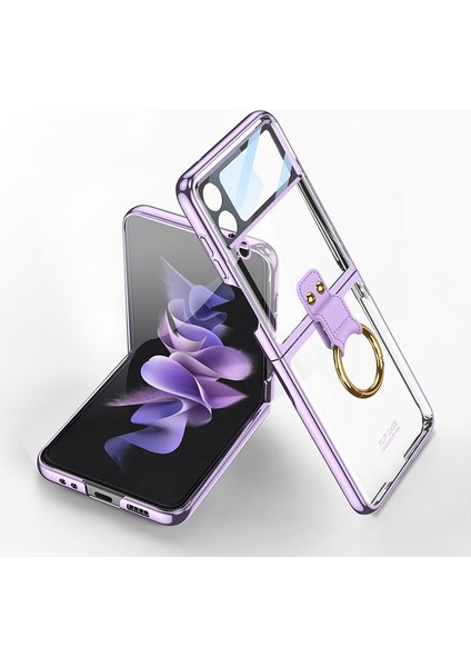 Gön Samsung Galaxyz Flip 4 Parmak Yüzükü Plating Transparent Hard Pc Koruma Mobil Telefon Davaları (Yurt Dışından)