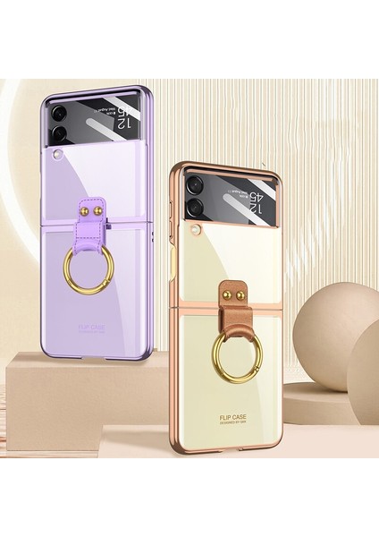 Gön Samsung Galaxyz Flip 4 Parmak Yüzükü Plating Transparent Hard Pc Koruma Mobil Telefon Davaları (Yurt Dışından)
