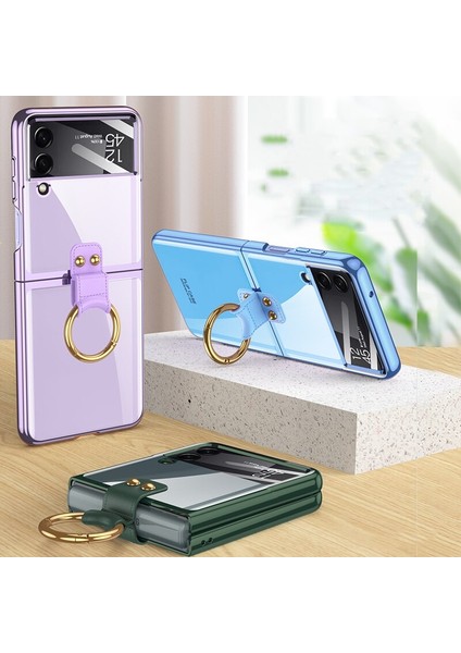 Gön Samsung Galaxyz Flip 4 Parmak Yüzükü Plating Transparent Hard Pc Koruma Mobil Telefon Davaları (Yurt Dışından)