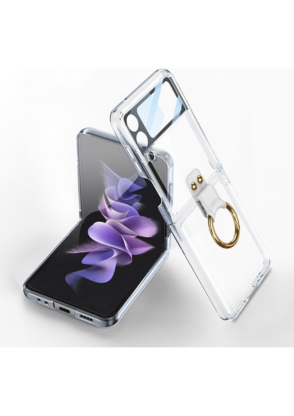 Gön Samsung Galaxyz Flip 4 Parmak Yüzükü Plating Transparent Hard Pc Koruma Mobil Telefon Davaları (Yurt Dışından)