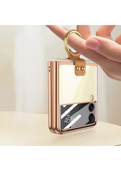 Gön Samsung Galaxyz Flip 4 Parmak Yüzükü Plating Transparent Hard Pc Koruma Mobil Telefon Davaları (Yurt Dışından)